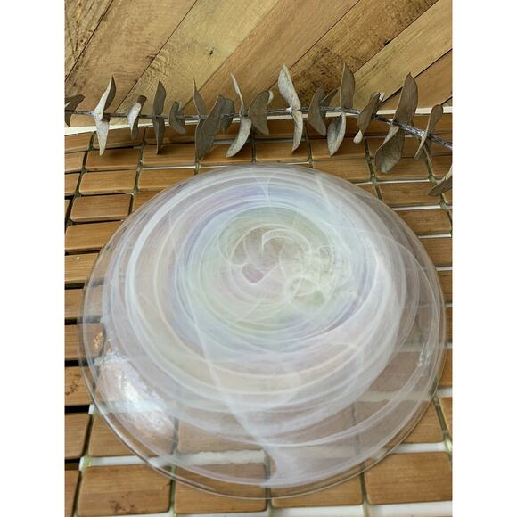 Artistic Accents iridescent pearl swirl glass 9” luncheon plate made in Turkey - Picture 5 of 11